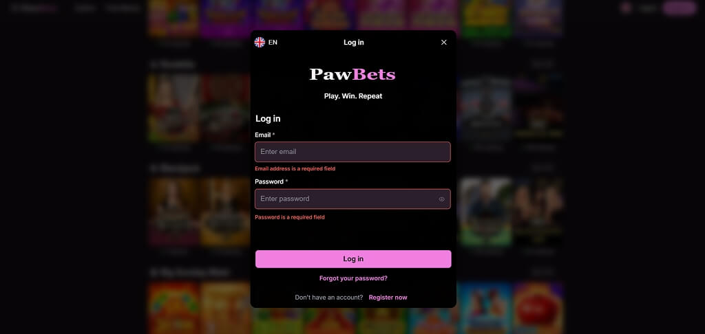 Accesso a PawBets Casinò