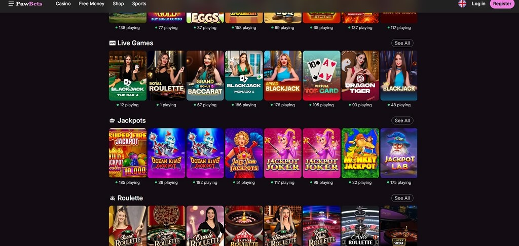 Casino PawBets Interface