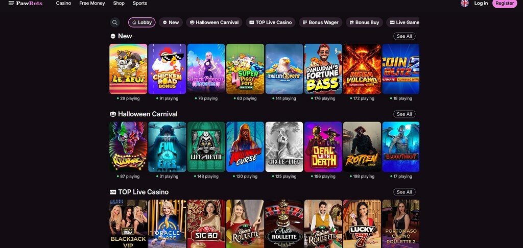 Casino PawBets Lobby