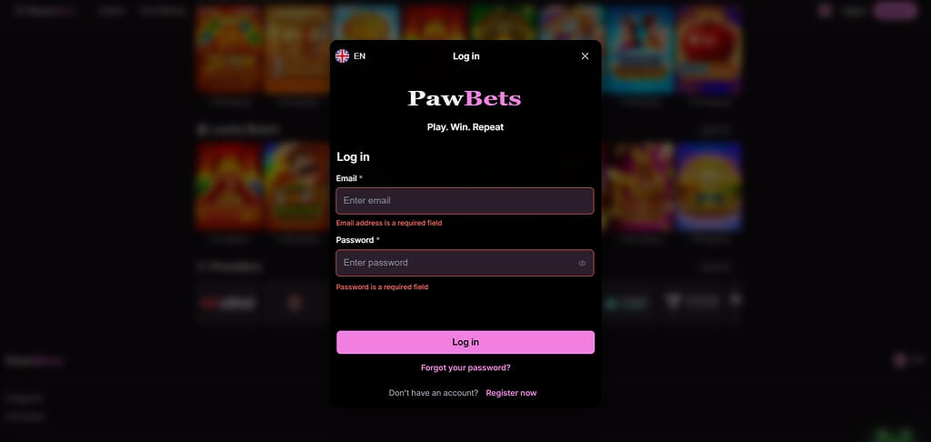 Connexion au casino PawBets